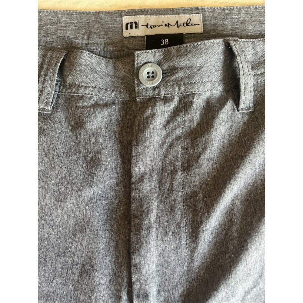 TRAVIS MATHEW Chino Shorts Gray Fleck Stretch Polyester Spandex Pockets Mens 38